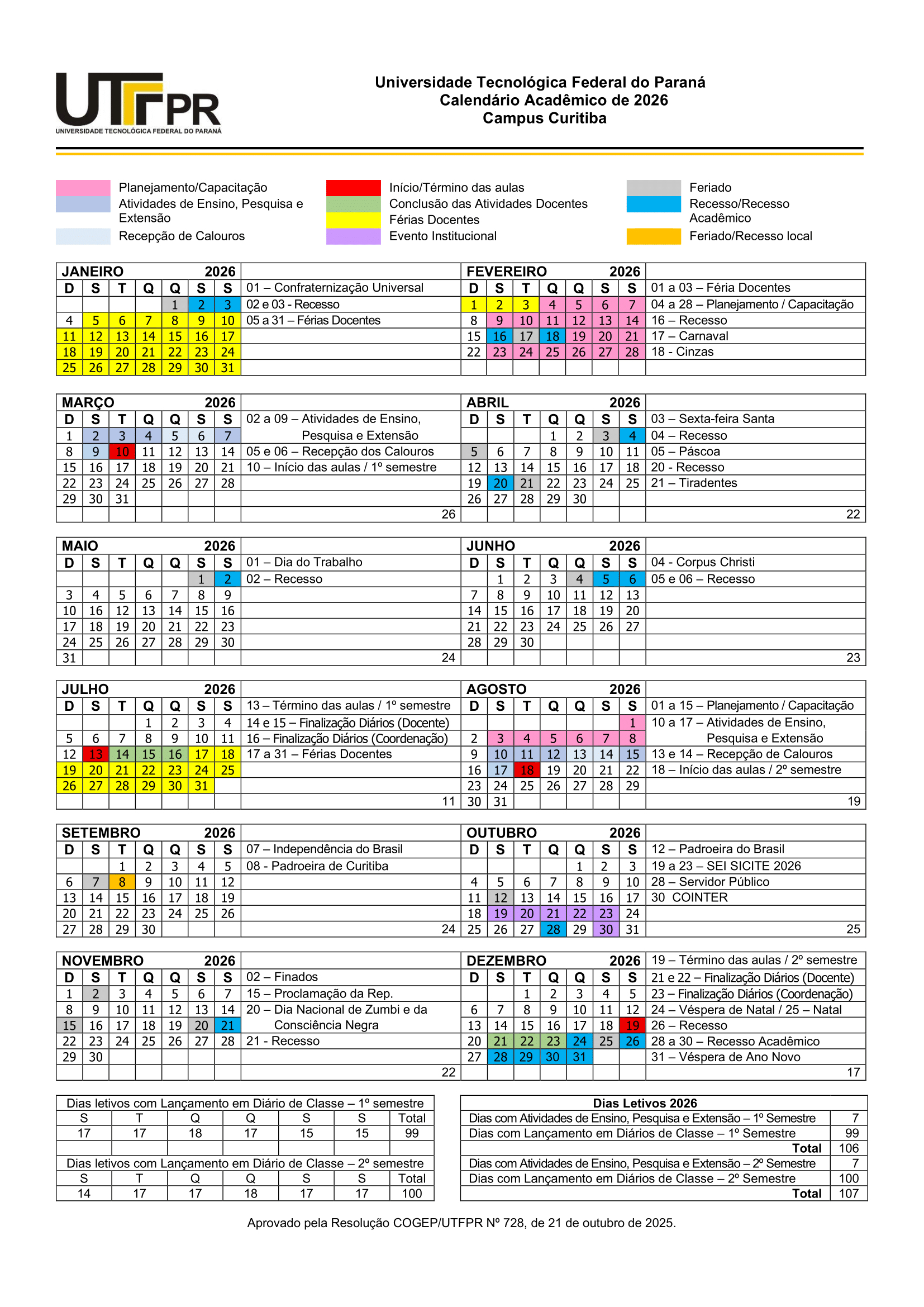 Calendário Acadêmico de 2026